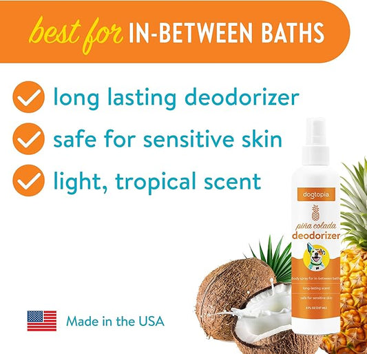 Dogtopia Deodorizer Spray for Pets | 8oz Long-Lasting Piña Colada Odor Eliminator for Dogs | Gentle Water - Based Pet Deodorizing Spray