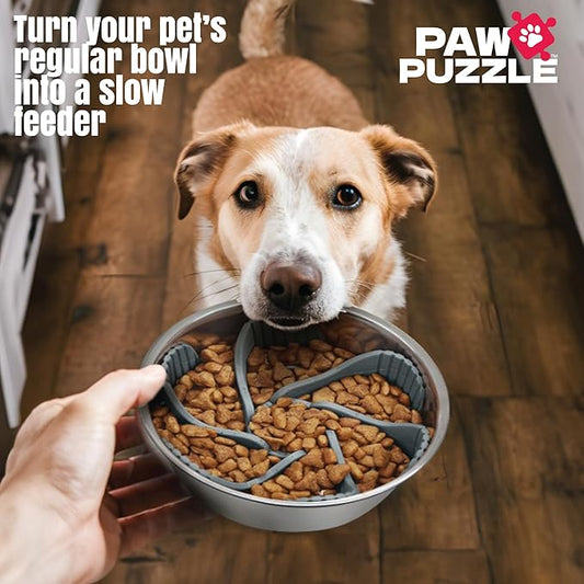 Palz&Co Paw Puzzles Slow Feeder Dog Bowl Insert - 5.5" Round Silicone Insert for Large Pet Bowls, Green - Promotes Healthier Eating & Mental Stimulation, Dishwasher & Freezer Safe