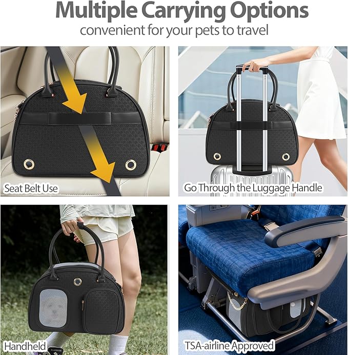 Dog Purse Carrier for Small Dogs, TSA Airline Approved Pet Tote Bag, Fashion Soft-Sided Puppy Carrier Purse with Pockets for Travel, Daily Outings (Black, 16.1inch x 8.7inch x 12inch)