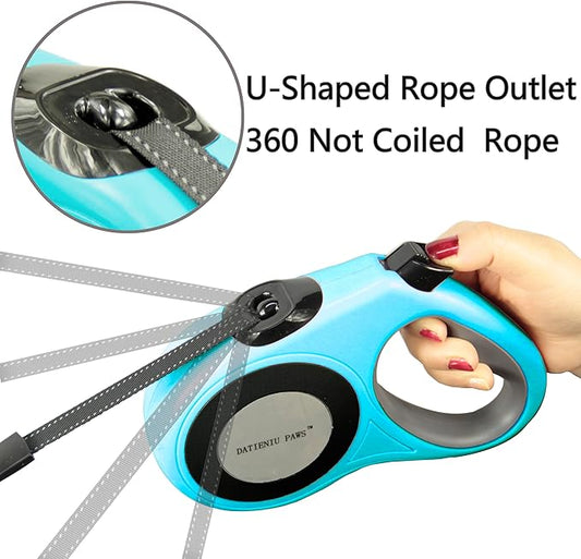Retractable Dog Leash Strong Nylon Tape 16Ft Reflective Stitch for Night Walking One-Handed Brake Anti-Slip Handle XL Blue