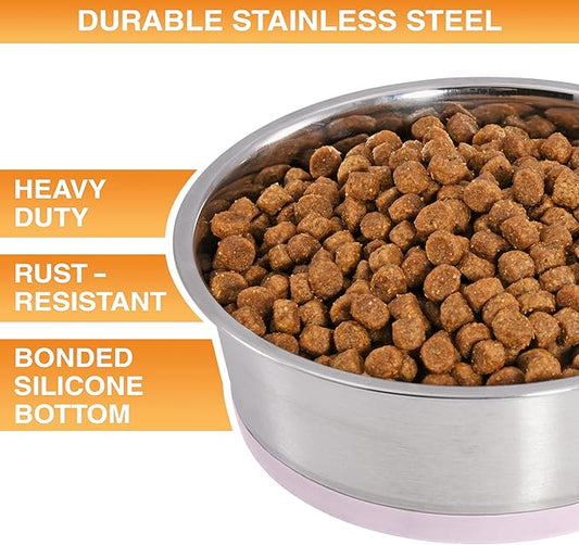 Neater Pet Brands Stainless Steel Dog Bowls with Non-Slip Rubber Bottom – 2 Cup (16 oz), Pink - Set of 2 Heavy Duty Metal Dog Bowls, Dishwasher Safe, Food or Water Bowl, Ideal for Small Dogs & Cats