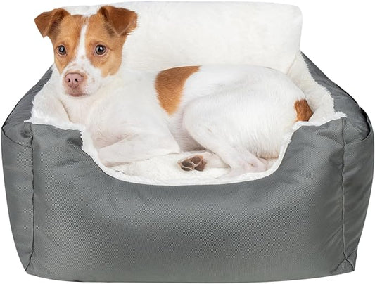 Best Pet Supplies Elevated Dog Car Seat for Small Dogs, Booster Seat with Safety Tether & Storage, Washable Travel Pet Seat for Front or Back Seat, Up to 25 lbs - Gray - 21 x 20 x 14