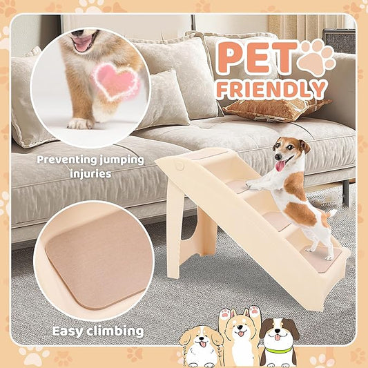 KUAFU Dog Stairs for Small Dogs Cats 18.5" H 4-Steps Folding Pet Steps for Couch Sofa and Bed PP Plastic