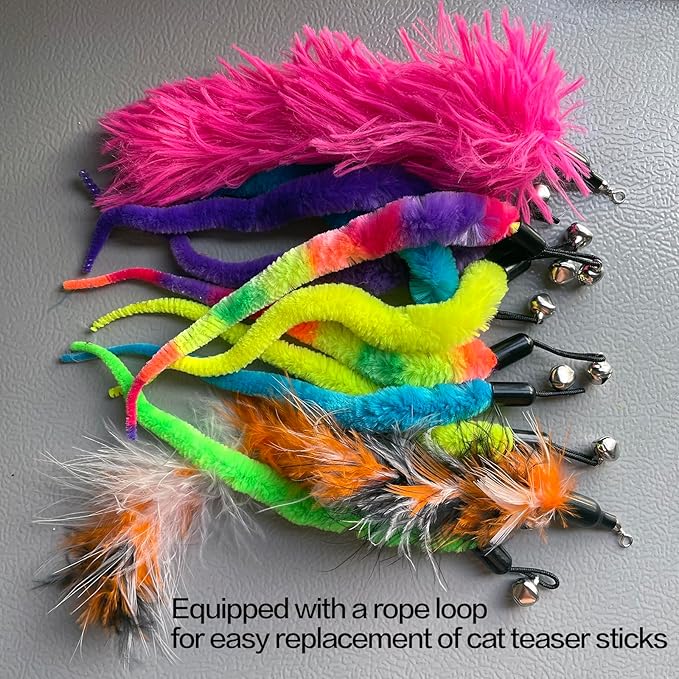 AcceLeah Cat Toy Replacement Feathers Cat Toy Wand Refills, Natural Bird Feathers Dragonfly Worm Refill, Cat Feather Toy Replacement for Cat Wand (17 Pcs (No Eyes))