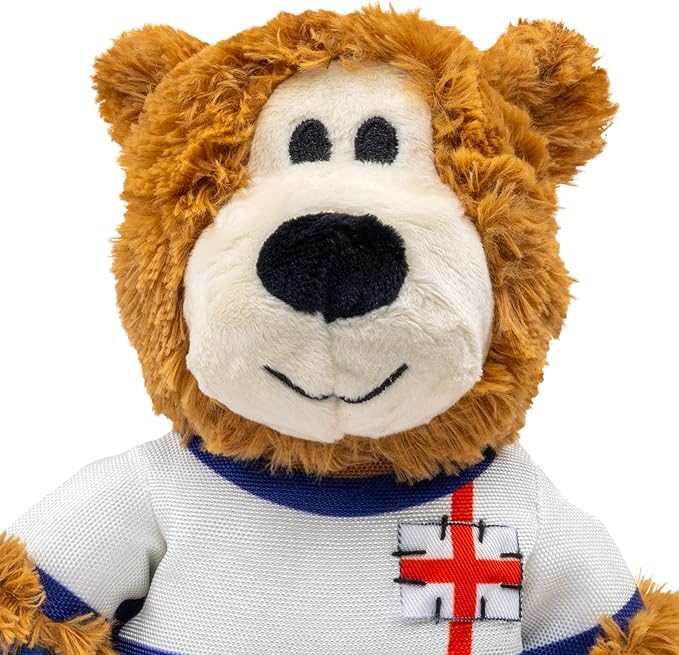 KONG Wild Knots Bear Soccer Player Dog Toy – England – National Team Jersey Inspired – International Tournament Edition – Plush Rope Toy with Squeaker, Medium/Large