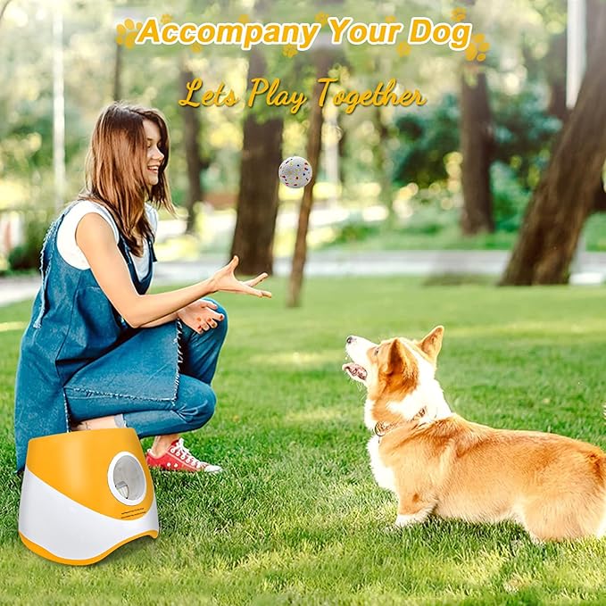 SOCO Automatic Ball Launcher for Dogs with Random Mode, 3 Settings to 45FT, Rechargeable Dog Ball Thrower with 4 ETPU Tennis Balls for Small Medium Breeds