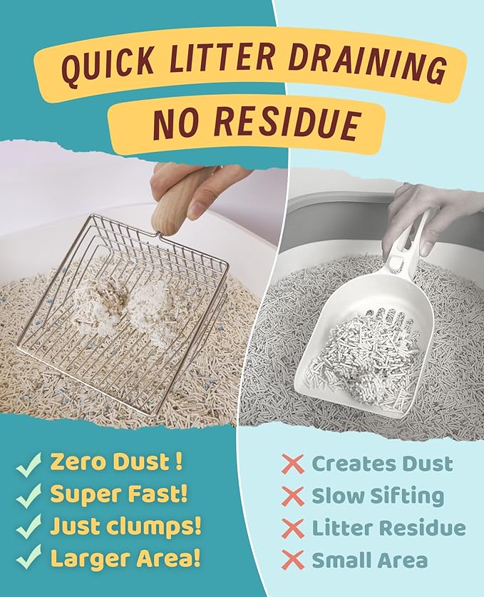 Cat Litter Scoop with Holder-Speed Sifter Litter Box Scooper Captures All Clumps - Kitty Metal Scooper, Kitty Litter Sifting Shovel Comfy Handle,Heavy Duty Speed Sifter,for Litter Box-Pro