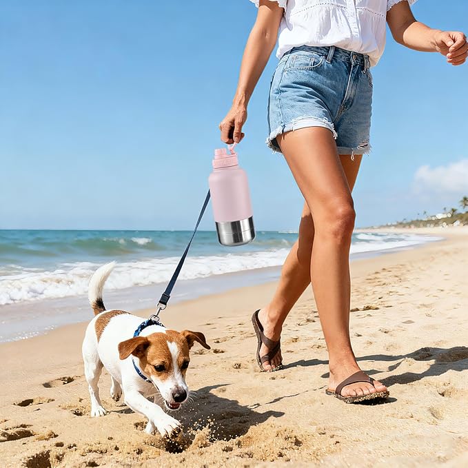 Cibaabo Insulated Dog Water Bottle with 2 Bowls, 32oz Travel Stainless Steel Double Wall Thermos, Portable Pet Dispenser, Gifts for Puppy Small Medium Dogs Walking Hiking and Camping