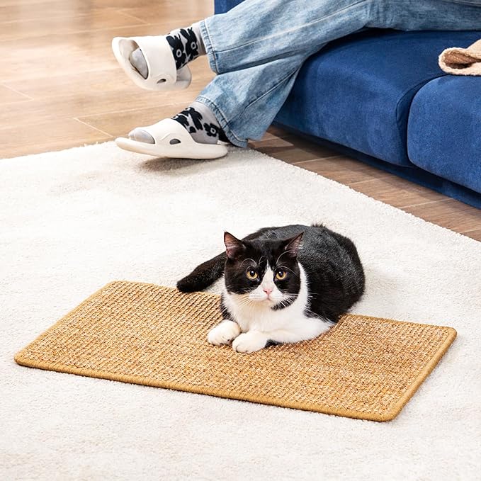 Cat Scratcher Mat,Sisal Cat Scratch Pad Rug,Wall Scratchers for Indoor Kitten Scratching&Stretching,Furniture Protector for Post&Sofas&Couch&Carpets&Floor,Kitty Bithday Gifts,Medium,Brown