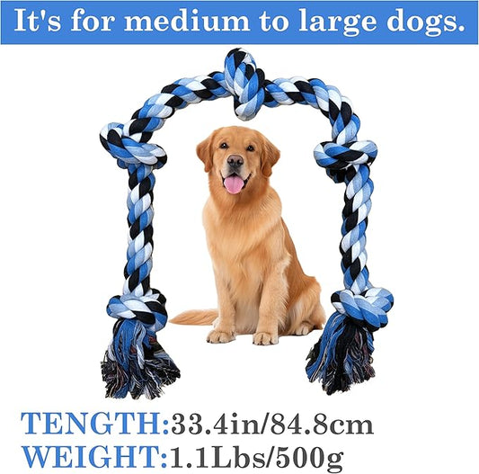 Dog Rope Toys for Large/Medium Aggressive Chewers,Tough Cotton Chew Toy,5 Knots 2.7Feet Indestructible,Knots Extra Tough Cotton Dog Ropes for Medium Large Dogs,Toy Teeth Cleaning