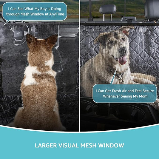 Truck Dog Seat Cover for Pickup Back Seat | Mesh Window & Seat Belt | 100% Waterproof Dog Hammock for Car Safe Travel with Side Door Protectors | Non-Slip, Scratchproof Pet Rear Seat Cover