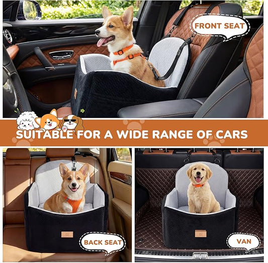 Dog Car Seat for Medium/Small Dogs, Dog Booster Car Seat, Pet Booster Seats Up to 40lbs with Waterproof Layer, 3 Storage Pockets and Safety Belt (Black/Grey)