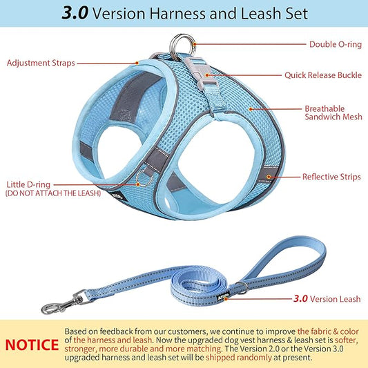 AIITLE Step in Dog Harness and Leash Set - No Pull Escape Proof Vest Harnesses with Soft Mesh and Reflective Bands, Adjustable Pet Outdoor Harnesses for Small and Medium Dogs Pure Blue M