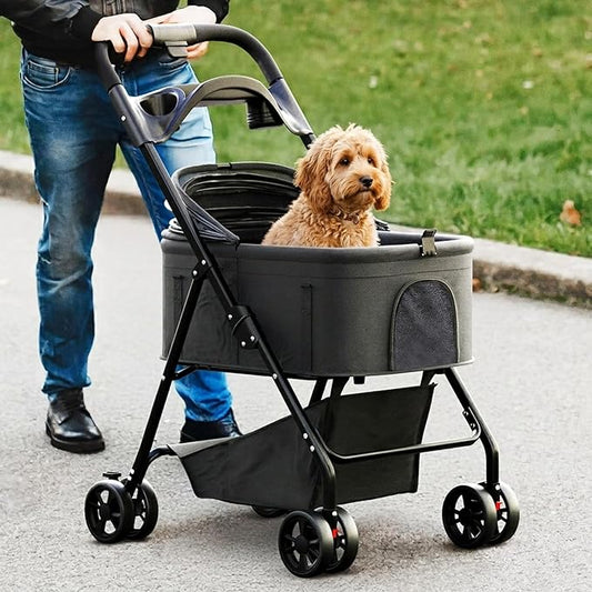 Pet Stroller 3 in 1 Foldable Dog Stroller, Cat Strollers, Foldable pet Strollers & Cat Carrier, Pet Carrier, Lightweight with Cup Holder, Waterproof & Breathable Mesh Canopy
