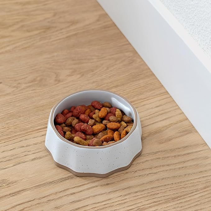 Fringe Studio Speckled Bone Small Sculpted Ceramic Pet Bowl W/Exposed Clay (5.25" Diameter x 1.75" H, 10 fl.oz.), PetShop Collection (779SM001) (Pack of 2)