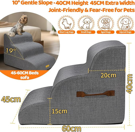 Gimars 30D High-Density Foam & Extra-Wide, Stable 3-Step Dog Stairs, 40cm High Pet Stairs with Washable Cover & Non-Slip Base, Portable Ramp for Small Dogs to Sofa, Bed, Couch, Car