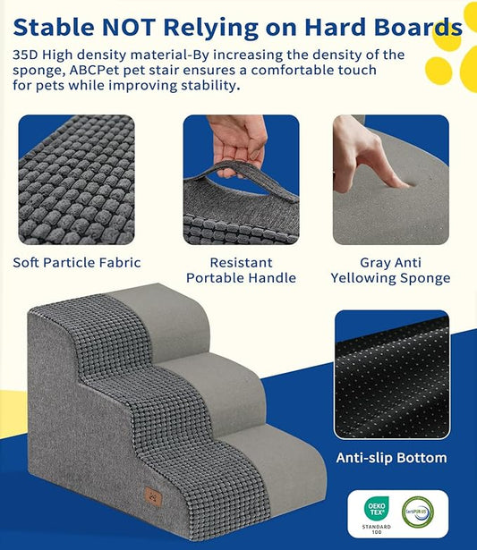 Dog Stairs for Small Dogs, 15.7" H Dog Steps for Bed 35D Strong Support Foam Stairs for High Bed or Couch Sofa Non-Slip Balanced Pet Steps Indoor, Grey