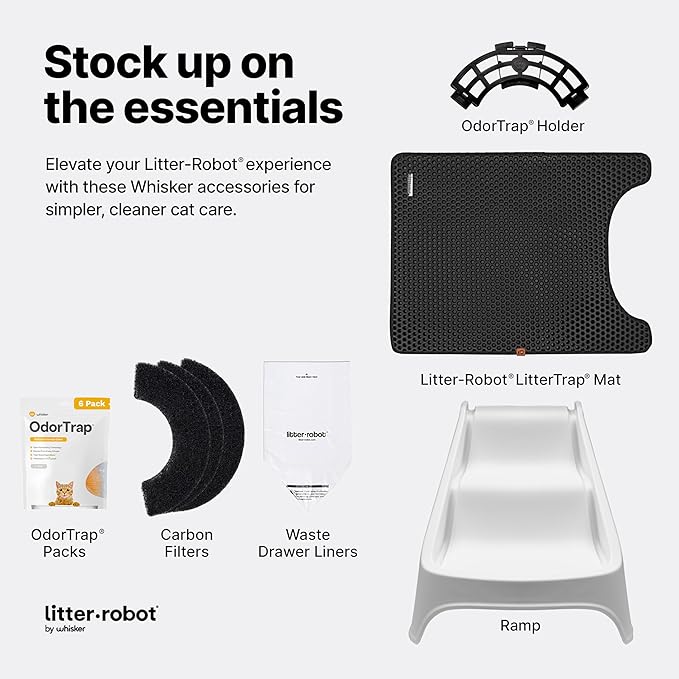 Litter-Litter-Robot 4 Ramp by Whisker, White - Cat Ramp for Litter Box, Custom Fit for Litter-Robot 4, Non-Slip Rubber Feet, Suitable for Small & Elderly Cats, Made in the USA