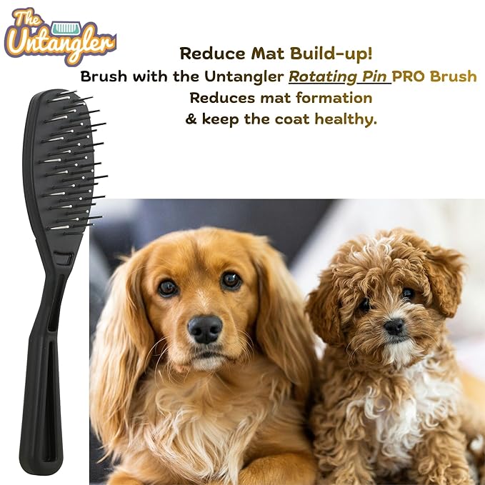 Pet comb for easy mat removal - silky smooth rotating teeth untangles without causing pain to pets (7" Onyx Black)