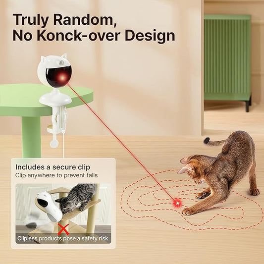 Potaroma Motion Activated Cat Laser Toys Interactive, Smart Sensor Truly Random Trjajectory with Clamp Design, Automatic Chargeable Kitten Toy Indoor Exercise, Chalk White