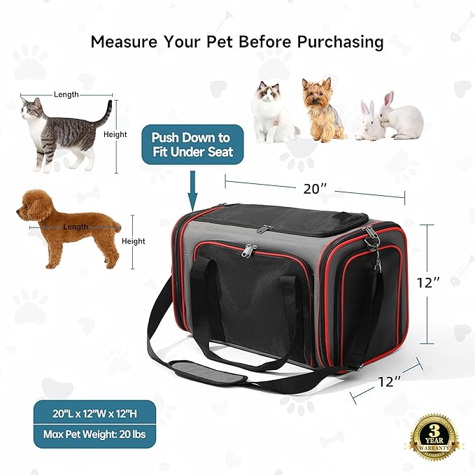 EliteField Soft-Sided Pet Carrier (3-Year Warranty, Airline Approved), Foldable Travel Bag with Removable Fleece Bed for Dogs, Cats & Small Pets, Scratch-Resistant Mesh