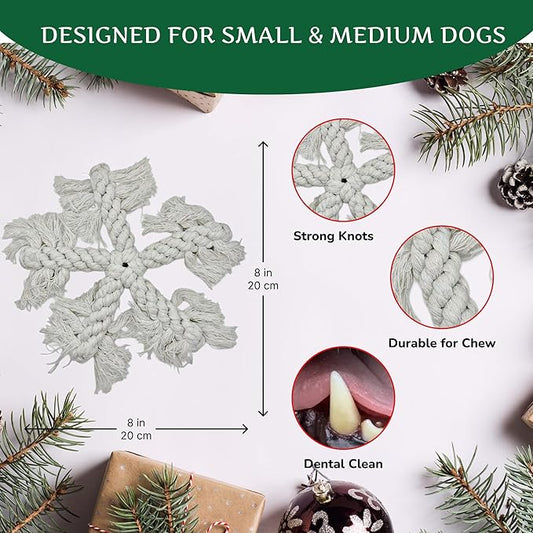 Winter Snowflake Dog Rope Toy - Holiday Pet Chew Toy for Puppies, Small & Medium Dogs