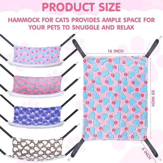 8 Pcs Cat Hammock for Cage, Pet Hammock Bed, Reversible Hanging Cat Hammocks Soft Bed, with Straps and Metal Hooks for Kitten Indoor Puppy Rabbits Feral Animals Shelters(Heart Style)