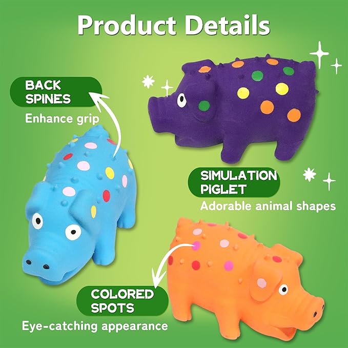 6 Pack Squeaky Pig Dog Toys, 4 in Latex Dog Toy Pigs, Multicolor Mini Dotted Piglets Chew Toys for Small Medium Dogs