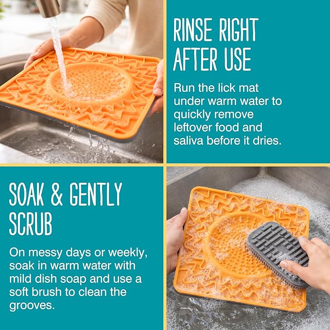 Messy Mutts Framed Silicone Therapeutic Licking Bowl Mat | 9.5" x 9.5" | Slow Feeder Mat for Boredom & Anxiety | Lick Pad for Dogs & Cats | Orange