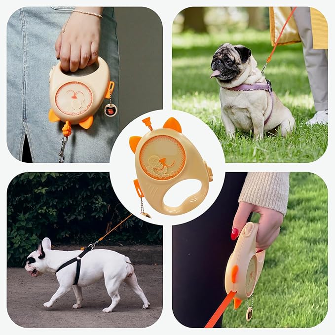 Dog & Cat Retractable Leash, 13ft Strong Nylon Tape with Auto-Locking, Tangle-Free Walking Pet Leash for Small Dogs/Cats Up to 33 lbs, One-Touch Brake, Comfortable Handle, PupPlay Design