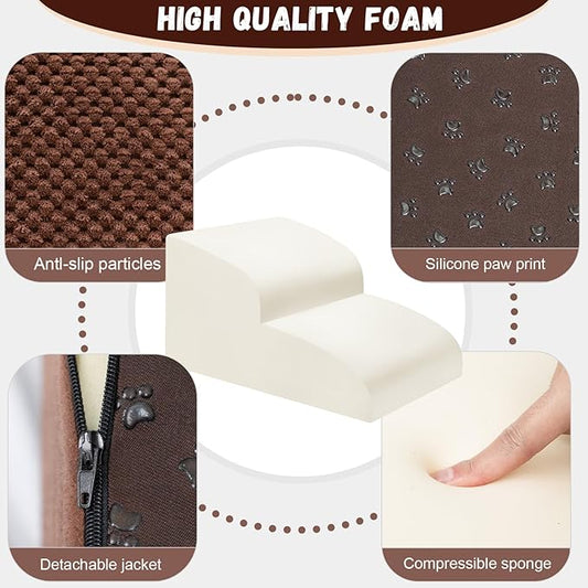 Dog Stairs for Small Dogs - High Density Foam Pet Steps, Extra Wide Dog Ramp with Non-Slip Bottom for High Beds, Couch and Sofa, Best for Dogs Injured, Older Doggy Cats