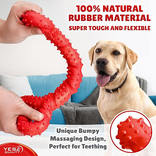 YES4QUALITY Dog Chew Toy - Durable Chew Bone for Medium and Large Dogs - 13", Red - Tough Rubber Tug of War Bone Pet Toy for Aggressive Chewers - Bumpy Design for Puppy Teething