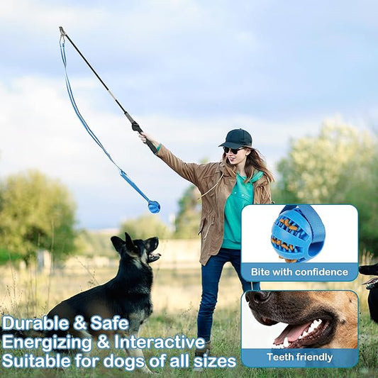 Flirt Pole for Dogs Interactive Dog Pole Toy for Large Medium Small Dogs, Sports Dog Teaser Pole for Tug of War, Flirt Pole with Lure Ball (Extended Pole + Tensile Rope)
