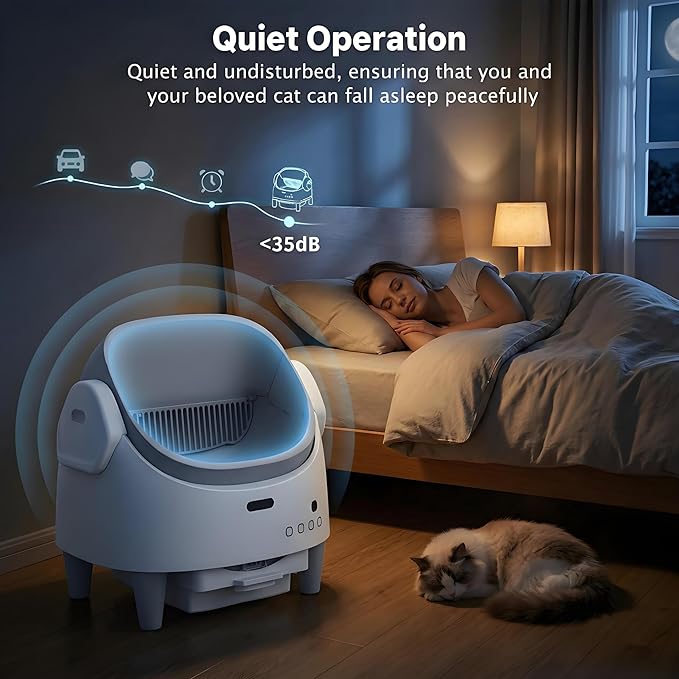 Automatic Cat Litter Box, Self-Cleaning Litter Box with Open-Top Design, 15-Layer Safety Protection System & Smart App Control, Electric Cat Litter Box with Adjustable Entry Height & Odor Control