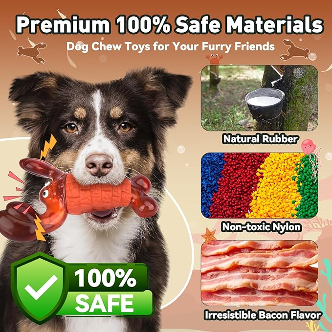 Squeaky Dog Toys for Aggressive Chewers for Large Dogs, Interactive Chew Toys to Keep Them Busy, Indestructible Toys, Tough Toys for Medium Large Dogs (Red)