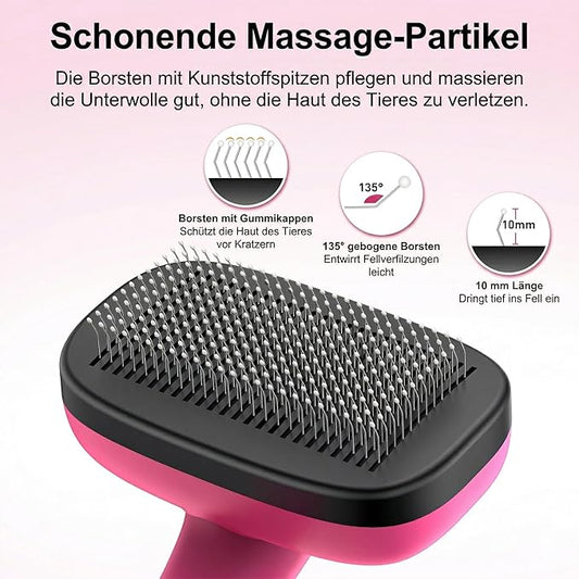 Self Cleaning Slicker Brush for Dog, Cat, Skin Friendly Shedding & Grooming Tool for Long and Short Haired Pets, Easy Clean Retractable Bristles, Pink