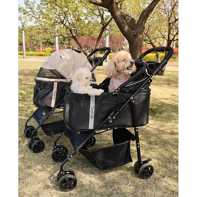Pet Stroller with Removable Carrier, 3 in 1 Stroller for Dogs, Pet One-Click Foldable Pet Stroller with 4 Wheel, Small Dog Stroller Holds up to 33 lbs, Cup Holder, Cat Stroller, Black