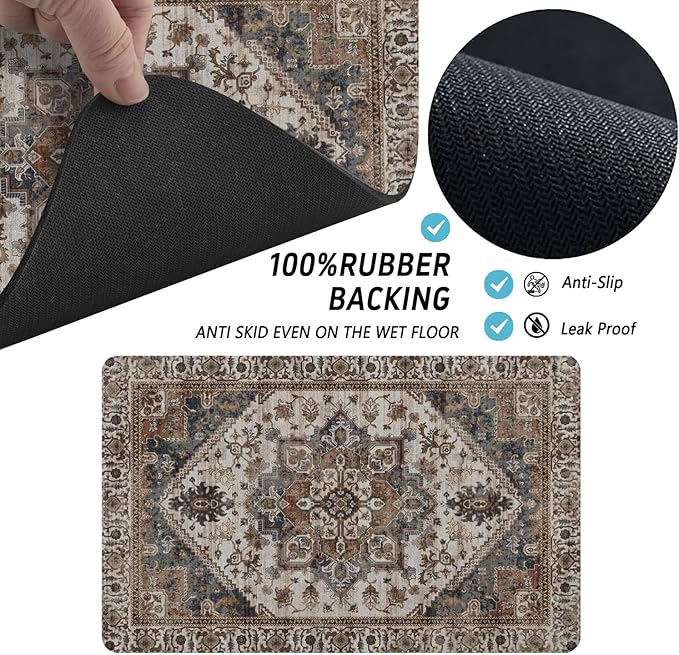 Dog Food Mats for Floors, Absorbent and Quick-Drying Pet Cat Food Mat,Anti-Fouling and Easy-to-Clean Pet Feeding Mat,Dog Bowl Mat for Messy Drinking Water Bowls.17 x27, Bohemia Style