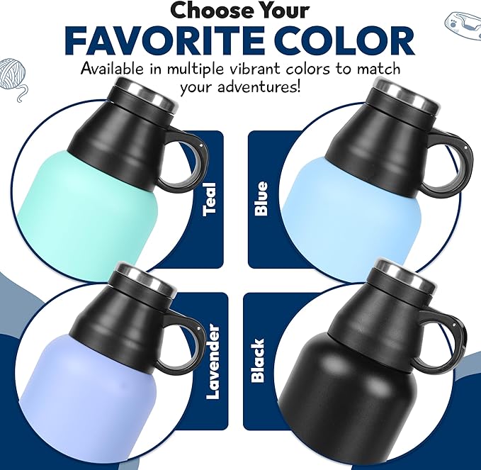 Portable Dog Water Bottle with 2 Removable Water Bowls for Dogs – Leak-Proof Insulated Stainless Steel Dog Water Bottle – Travel Accessories for Dogs - 32oz - Lavender