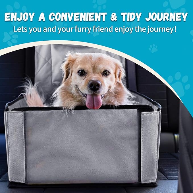 Dog Car Seats for Small Dogs,Detachable Foldable Dog Booster Under 28lbs, Pet Cat Car Seat Travel Bed with Adjustable Straps and Storage Pockets (Grey)