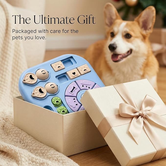 Dog Puzzle Toys, 4-in-1 Interactive Dog Toys for Boredom, Treat Dispensing Slow Feeder for Mental Stimulation, Enrichment Toy for Smart & Beginner Dogs, Light Blue