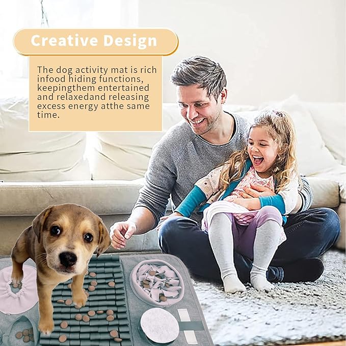 Snuffle mat for Dogs Iteractive Dog Puzzle Toy Used for Training Stress Relief This sniffing mat effectively slows your dog's eating pace. Suitable for indoor and outdoor use. Gray (26 x 17 inches)