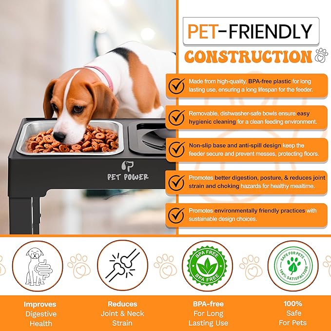 Elevated Dog Bowls, Raised Dog Bowl Stand with 4 Adjustable Heights, Stainless Steel Food Bowl & No-Spill Water Bowl β Dog Bowls Elevated for Small, Medium & Large Dogs