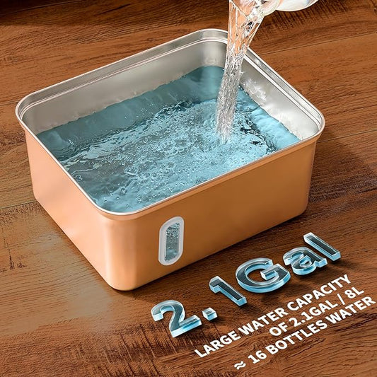 Dog Water Fountain, 8L/2.1Gallon/270oz Dog Fountain Water Bowl - Stainless Steel Ultra-Quiet Pet Water Dispenser with Water Level Window & Large Drinking Area
