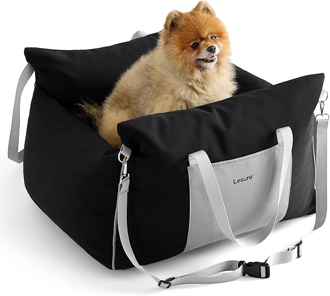 Lesure Small Dog Car Seat for Small Dogs - Waterproof Dog Booster Car Seat with Storage Pockets, Clip-On Safety Leash and Thickened Memory Foam Filling, Pet Carseat Puppy Travel Carrier Bed, Black