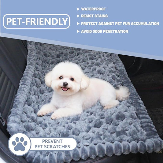 Waterproof Backseat Pet Bed Mat,Soft Plush Pet Seat Cover, Thickened Backseat Dog Bed Mat, Washable & Non-Slip Travel Pet Mat for Small Medium Dogs, Fits Car, Truck & SUV