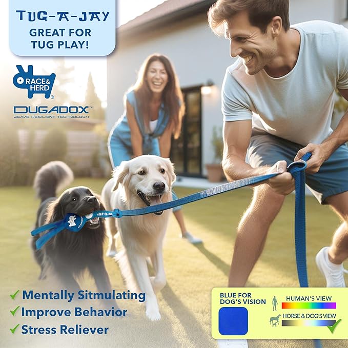 Race&Herd Tug-A-Jay Tree Tugger - Tether Tug Outdoor Dog Toy, Dog Tether Bungee Tug Toy, Tug of War Dog Toys, Dog Backyard Play Equipment Rope, Yard Dogs Playground Equipment, Puppy Outdoor Play