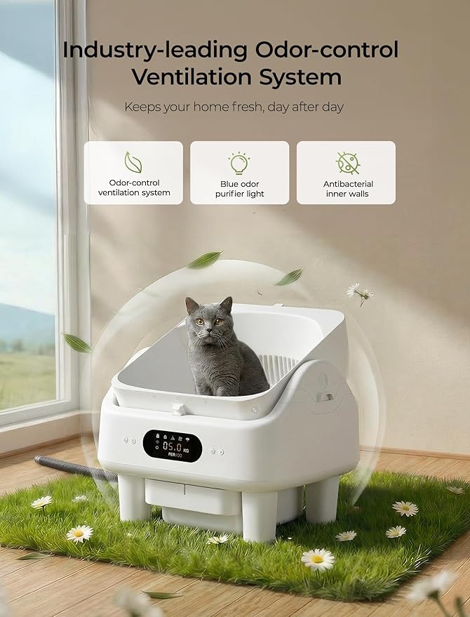 Automatic Self Cleaning Cat Litter Box, Smart Toilet App Control, 360° Dual Safety with 10 Sensors, Auto Leveling 72L Large Litter Box for Multiple Cats, 3 Odor Control, 2.4G&5G WiFi, 6" LED Display