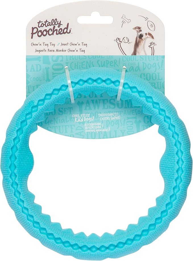 Messy Mutts Totally Pooched Chew n' Tug Ring | TPR Dog Toy | Made for Tough Chewers | Tough Fetch Ring for Dogs | 6.5” | Teal