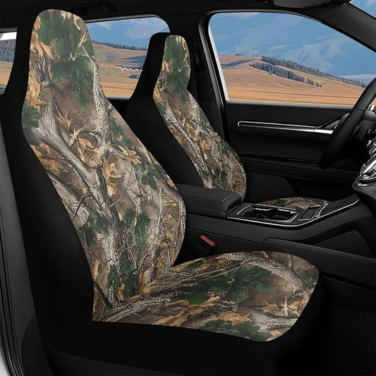 Camo Hunting Forest Car Seat Covers for Truck Sedan SUV Waterproof Elastic Polyester Automotive Front Seat Covers 2 Pcs Set for SUV, Van, Sedan, Truck